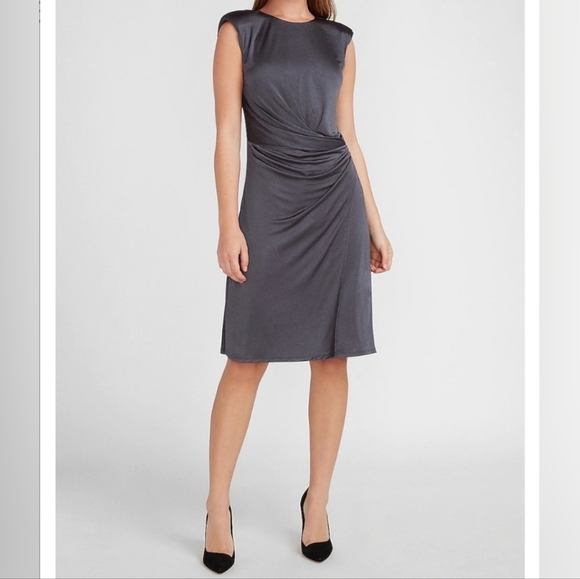 Express Satin Cap Sleeve Side Ruched Dress NWT - Picture 1 of 6